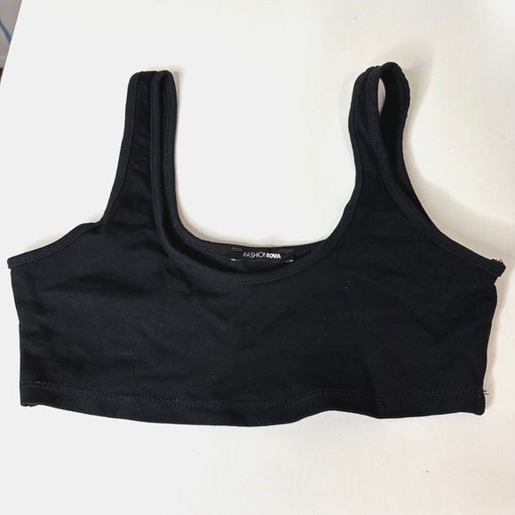 Fashion Nova Jet Black Stretch Square Neck Crop Tank Top Bralette Extra-Small XS - Picture 1 of 6